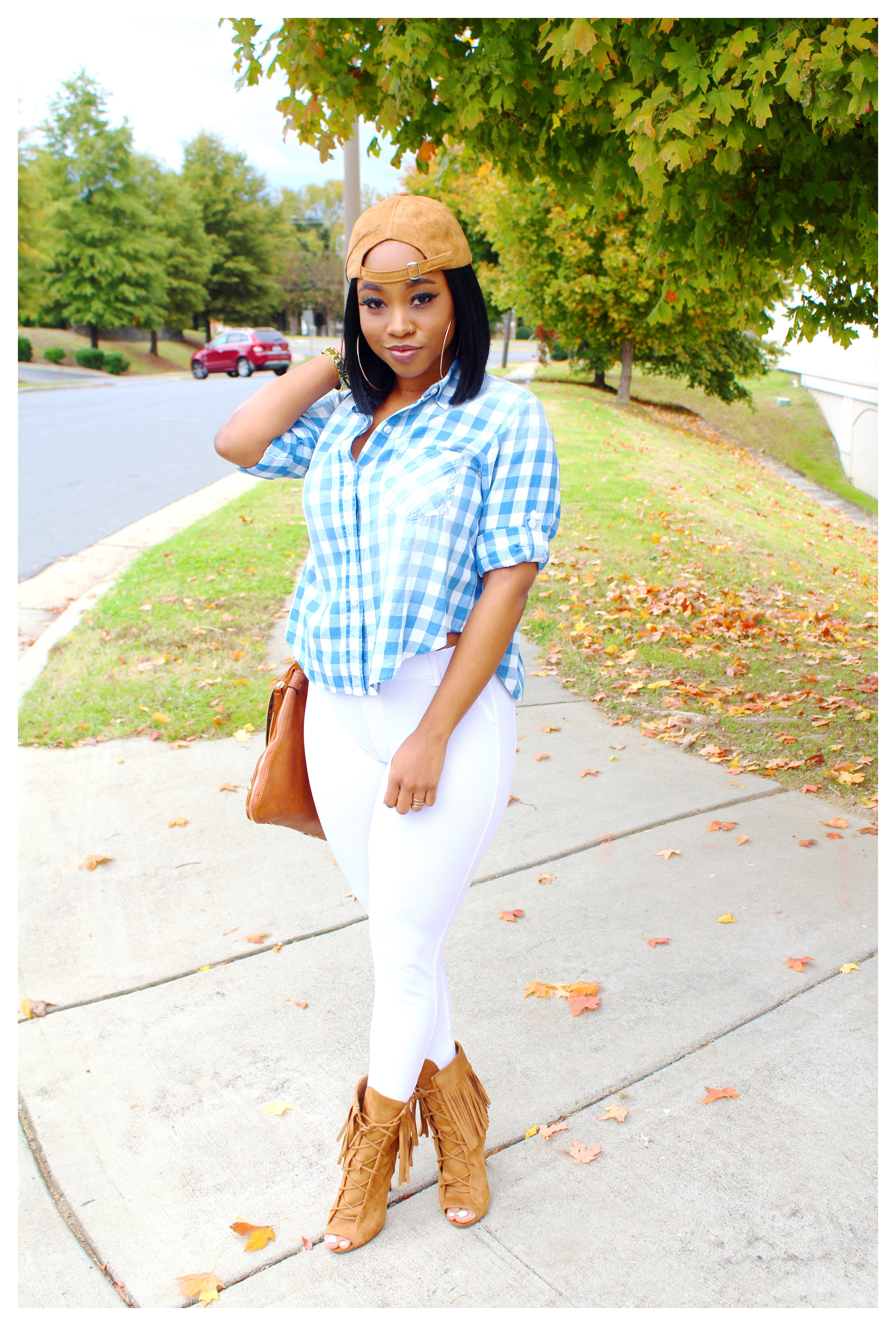 Target Styles Plaid Top & Camel Brown