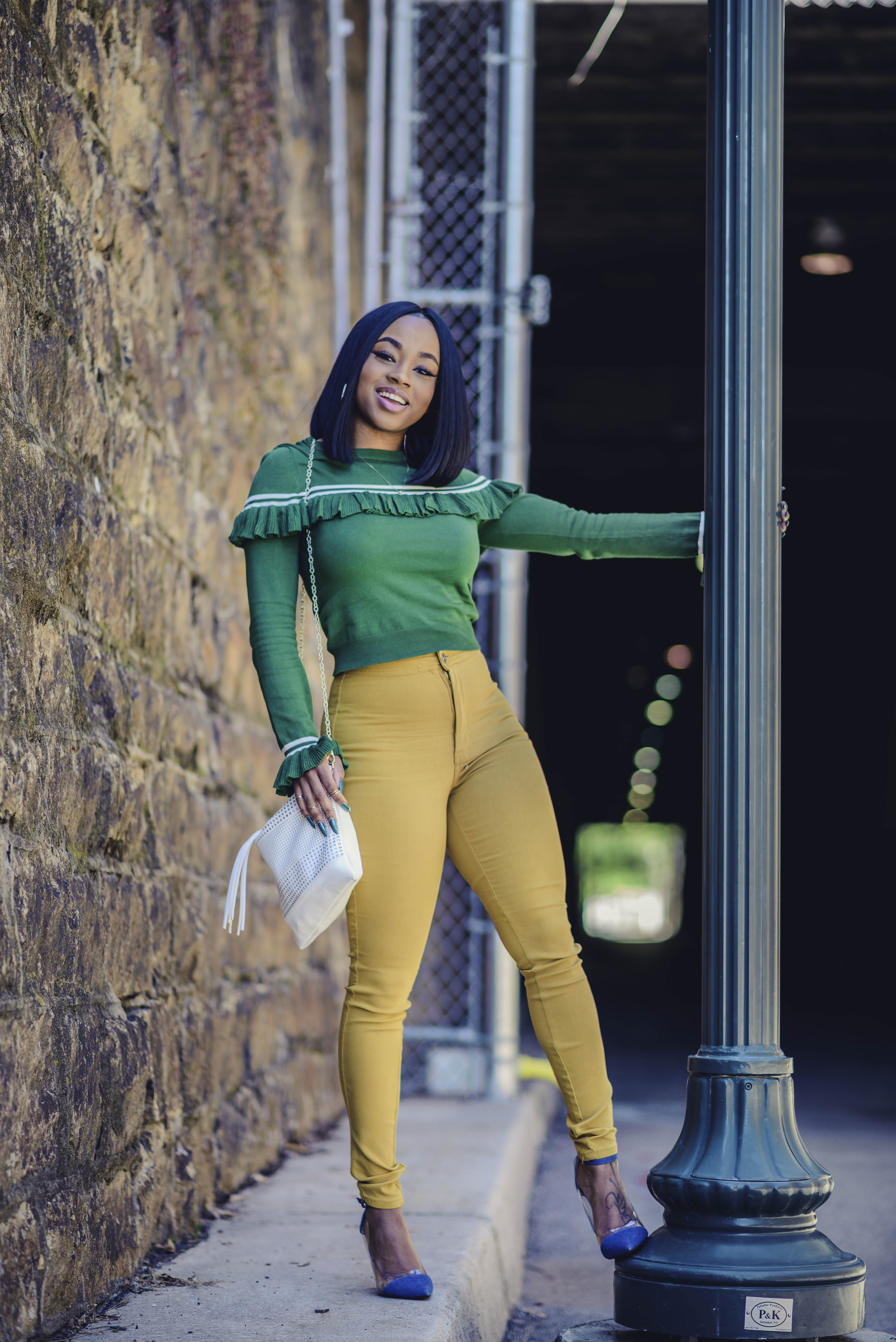 Stripe Green Ruffles + Mustard