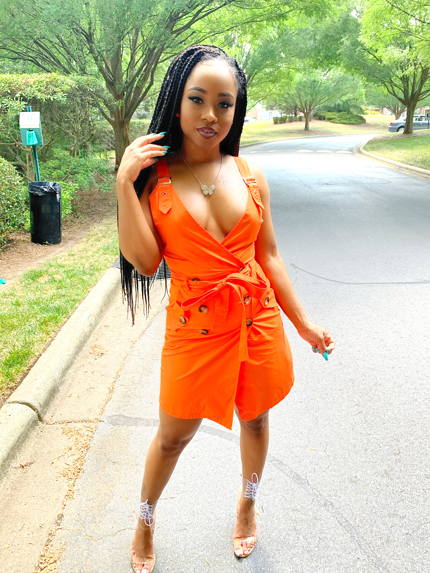 Orange Button Summer Wrap Dress