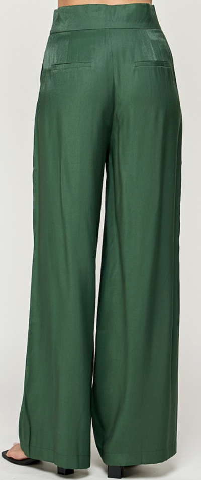 Rust & Green Shiny Wide Leg Pants