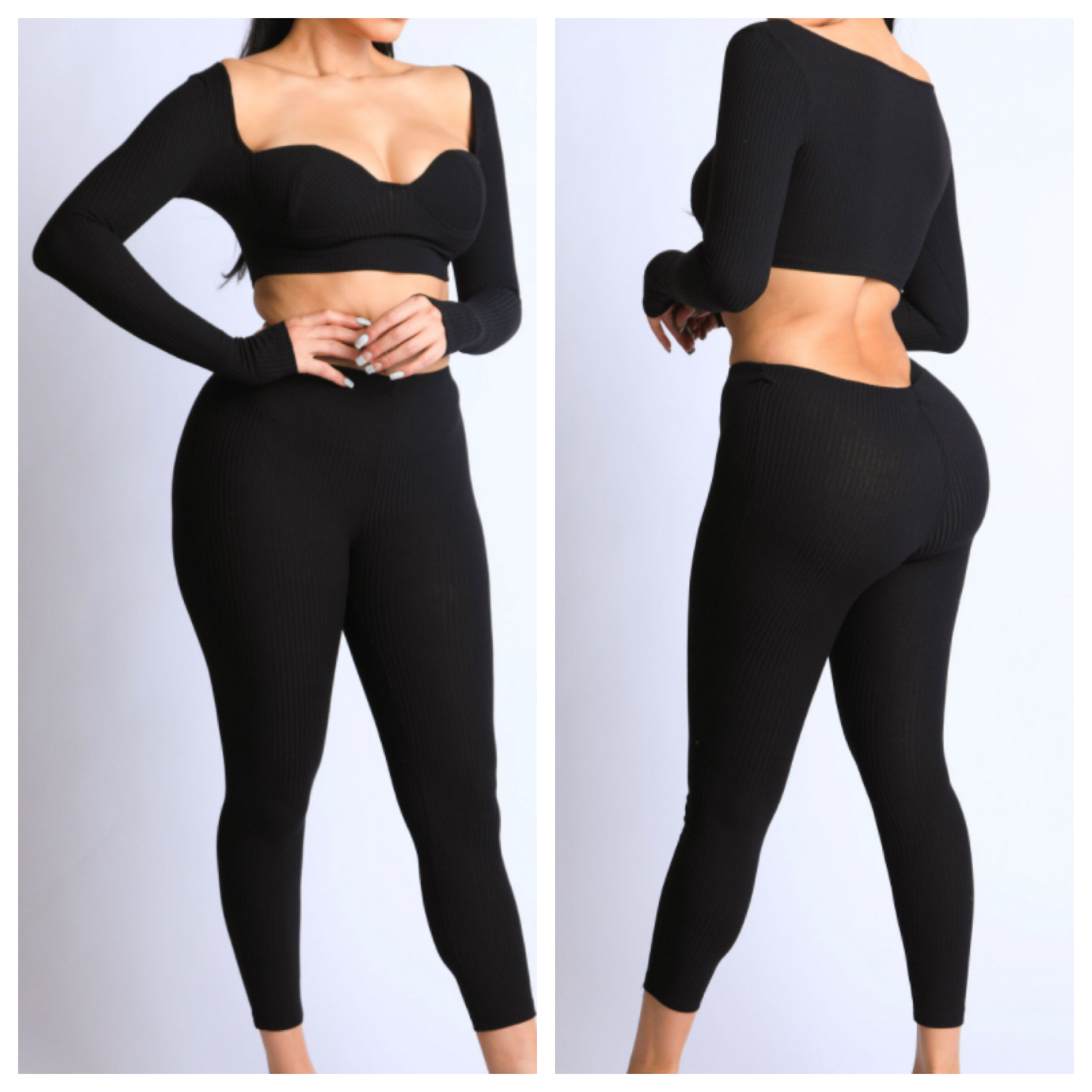 Black Sweetheart Long Sleeve Top & Leggings Set
