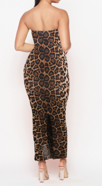 Leopard Print Tube Maxi Dress